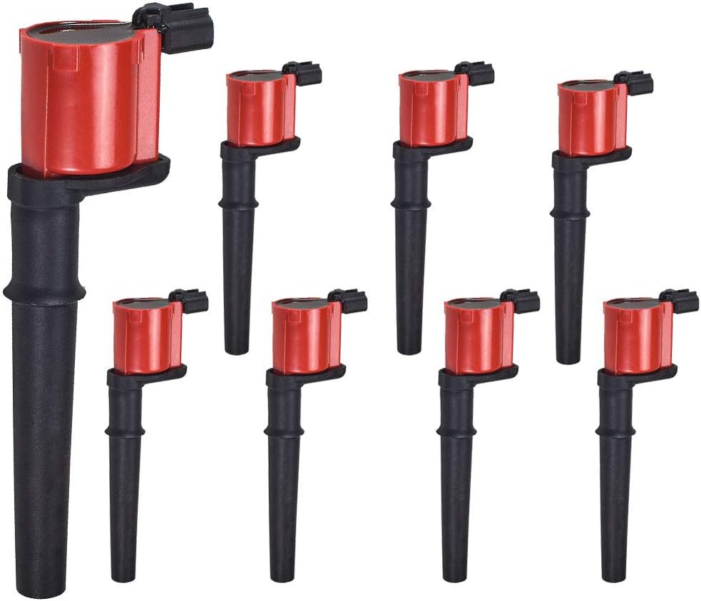 ENA Set of 8 Red Ignition Coil Pack Compatible with Ford Lincoln Mustang GT Navigator Continental Aviator 2002 2003 2004 2005 2007 2008 2009 2010 2011 2012 2013 2014 4.6 5.4 5.8 Replace# UF191 DG492