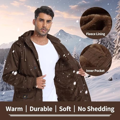 Men's Thick Winter Jackets Fleece Lined Thick Jackets Hood Work Jackets Coat Cotton Military with Cargo Pockets4