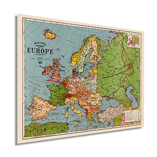 Historix Vintage 1925 Map of Europe - 18x24 Inch Vintage Map Europe Wall Art - Bacon's Standard Map of Europe Poster - Vintage Europe Map Poster - Europe Decor Poster Map of Europe (2 sizes)