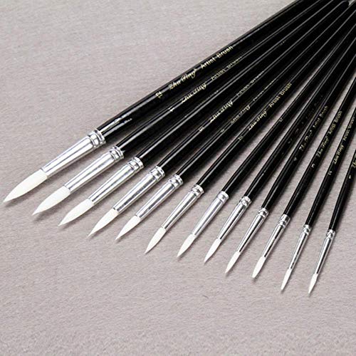 WYN 12Pcs/Lot Paint Brush Different Size Black penholder White Nylon Hair Oil Painting Brushes,Pointed end