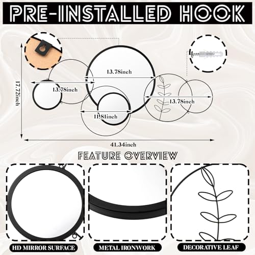 Hicarer ZHW-HICARER-1027 41.34'' X 17.72'' Wall Mirror Decorative Black Circle Modern Metal Wall Decor Large Round Decorative Mirror Wall Decor Set thumb #3