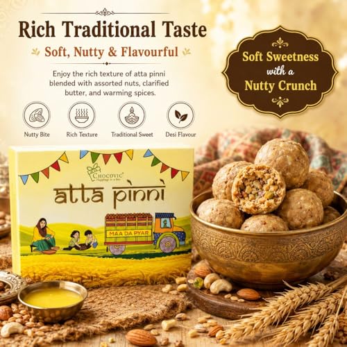 Image of Chocovic Atta Pinni - 450 g Eco Box, Traditional Punjabi Wheat Pinni Sweet, Authentic Indian Mithai Dessert