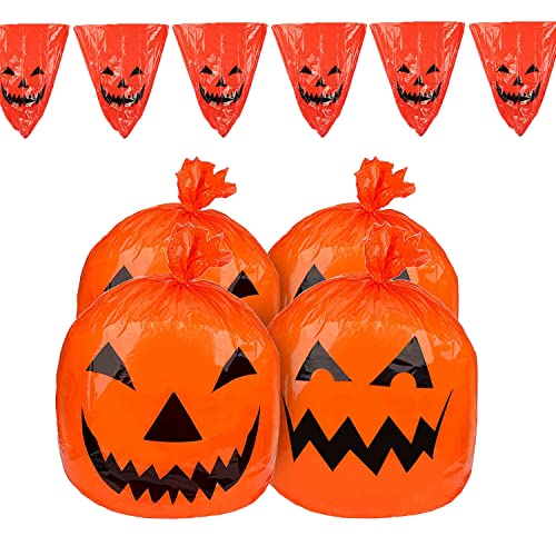 Yaclonq Paquete de 4 Bolsas de Calabaza para césped o Hojas Festivas, Decoraciones de Halloween,...