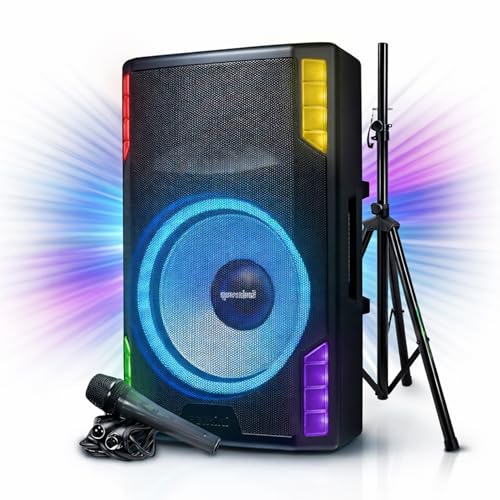 Gemini Sound GSP-L5500PK 15' 2200W Bluetooth PA Speaker with Microphone, Stand, TWS Pairing, LED Party Lights, 3-Channel Mixer – Ideal for DJs, Events, and Parties