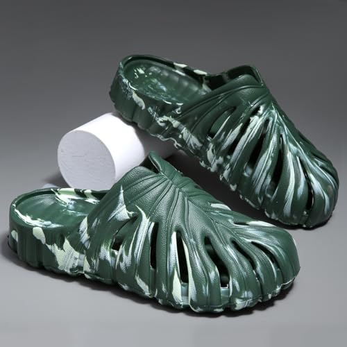 Image of Monstera Slippers, Variegated Monstera Shoes, Non-Slip Soft Lightweight Bathroom Slides Unisex