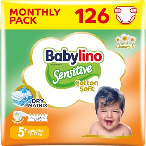 Babylino Sensitive Baby Windeln Größe 5+, Junior Plus (12-17Kg), 126 Windeln