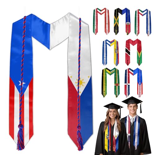 Civilos customized mixed flag graduation stole sash and Honor Cord Graduation Sash Honor Stole for Graduation