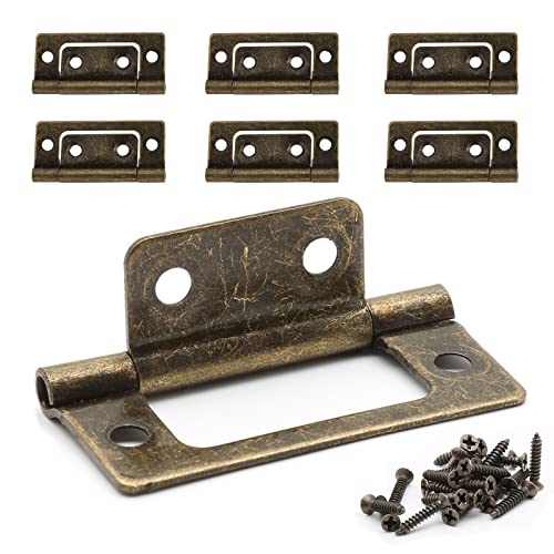 Litoexpe 6 Pcs Non-Mortise Door Hinges, 2 x 0.9 Inch Bifold Door Hinges, Bronze Cupboard Hinges for Variable Kitchen, Bathroom