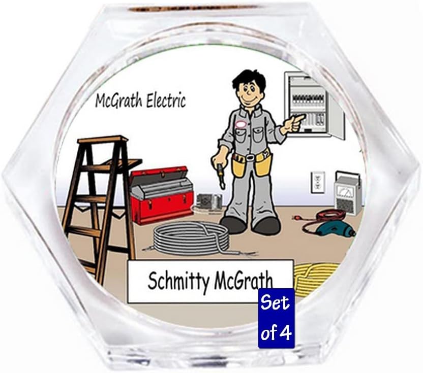 Personalized Electrician - Male Drink Set of 4 Coasters - Great Gift!