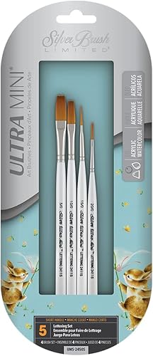 Silver Brush Limited Juego de pinceles de letras ultra mini pinceles acrílicos y acuarela pinceles artísticos de mango corto juego de 4 piezas