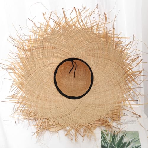 Image of Surakey Summer Straw Hat Straw Sun Hat Wide Brim Straw Hat Beach Straw Hat Tassel Straw Hat Handwoven Straw Hat for Women (Cone), 21.3in-22.8in