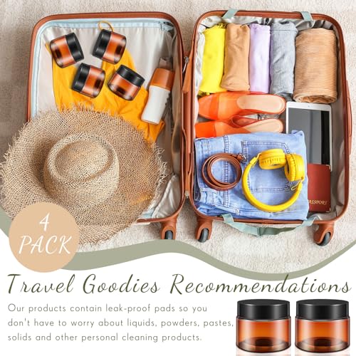 Image of Patelai 4 Pcs Plastic Jars Wide Mouth with Lids,2 Ounce,Amber | Travel Size for Creams Oils, Clear Round Storage Cosmetics Containers, Leak Proof Screw on Lids for Makeup Beauty DIY