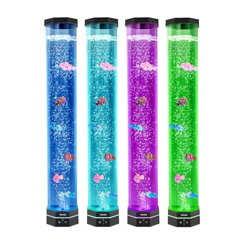 VEVOR Lampe à Bulles avec 6 Poissons Flottants, 80 cm, 16 Effets Lumières Changeantes de Couleur, Télécommande, Lumière Apaisante, Lampe Ambiance pour...