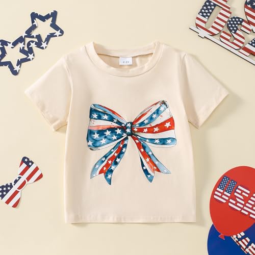 Toddler Girl 4th of July Outfit Big Bow Print T-Shirt Top American Flag Clothes 2-7Y2