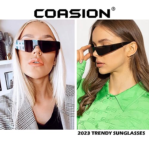 Image of COASION Wrap Around Sunglasses for Women Men Trendy Rimless Futuristic Shades Y2k Shield Flat Top Fashion Eyeglasses