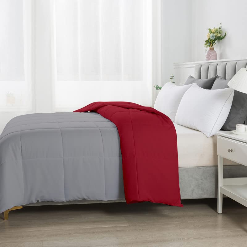 Image of Razzai Ultra-Soft Quilted Reversible Summer Season Ac Comforter 220 GSM (90 inch x 90 inch Inches /228cm x 228cm) - Queen Size Comforter|Silver /Burgundy|