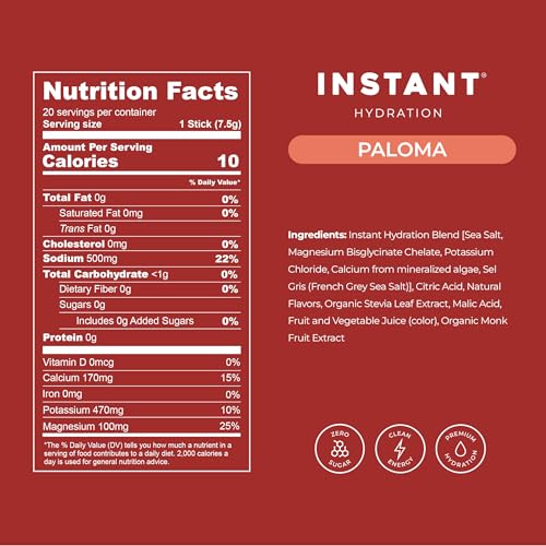 Image of Instant Hydration Sugar Free Electrolytes Powder Packets - Paloma Electrolyte Drink Mix & Travel Essentials - Post Workout Recovery, Brain Health, Muscle & Tissue Support - 20 Sticks