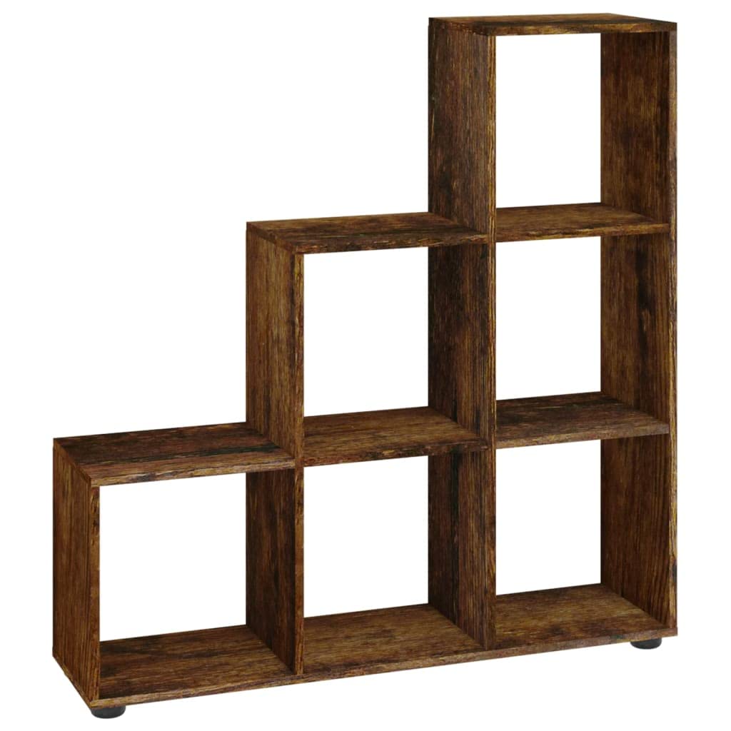 Libreria a Scala 6 Scomparti Rovere Fumo 104x29x107 cm | Scaffale salvaspazio a gradini per soggiorno o studio, ideale come mobile espositivo per piante e decorazioni.