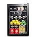 SHKUU Frigorifero Bevande/refrigerato Vino Piccolo, Mini frigo congelatore Compatto, 39Db, congelato + refrigerato, Illuminazione LED, Porta in Vetro Telaio Nero, minibar, Cantina Vini elettrica 95 l