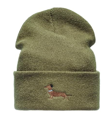 Baddery Beanie - „Dackel“ - Bestickte Strickmütze für Herren & Damen - Warme Wintermütze (Grün)