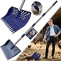 US Patent Pending 12-Inch 2-in-1 Chicken Poop Scooper & Rake,3-Shape Sifting Holes Chicken Coop Rake?Stainless Steel Handle ?20–61"?– Litter Scooper & Sand Sifting Shovel for Chicken Coops?Blue?