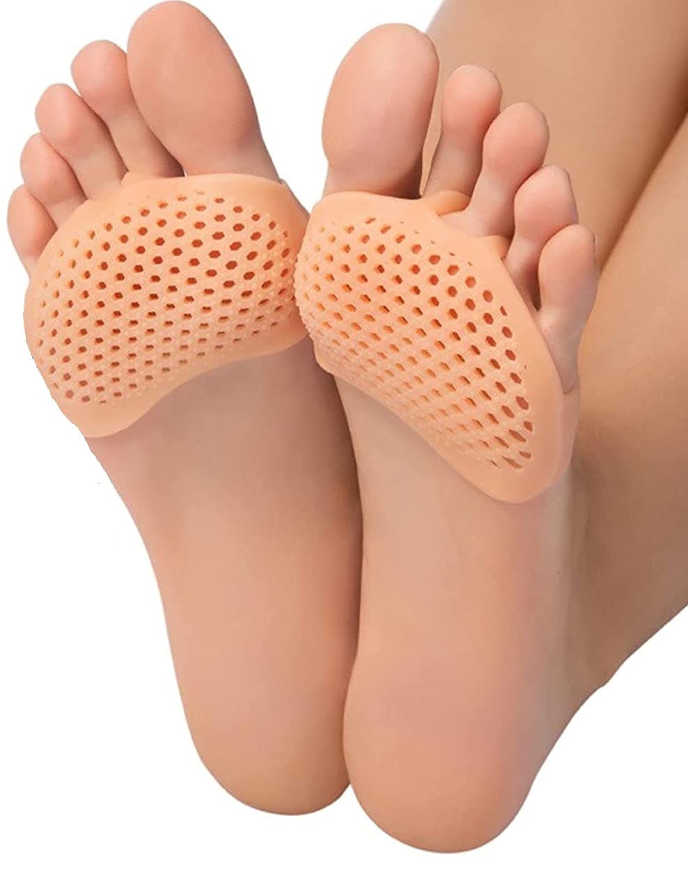 Frackson Half Toe Sleeve Metatarsal Pads for Ball of Foot Pain, Gel Forefoot Cushion Insole Support Diabetic Feet, Morton's Neuroma, Callus, Blisters, Bunion for Men Women 1-Pair (Skin)-image-4