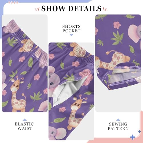 ZZXXB Elephant Giraffe Flowers Boys Long Pants Soft Trousers Elastic Waist Kids Lounge Bottoms with Pockets S-XL4