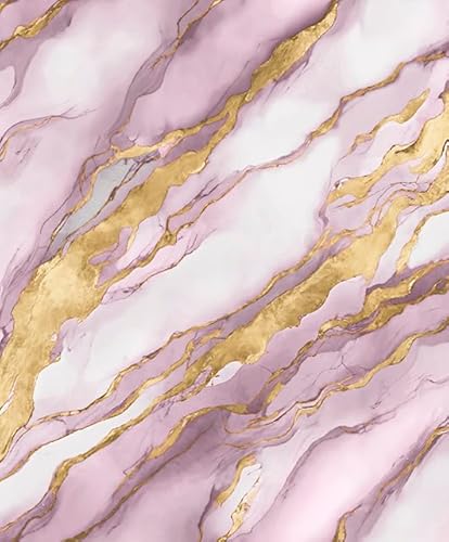 WPE® Heavyweight Vinyl Wallpaper – Breccia Marble Design in Soft Lilac & Pink Tones with Gold Veins, Textured Washable Wallcovering for Living Room, Bedroom, Feature Walls – Easy to Hang Roll 62509