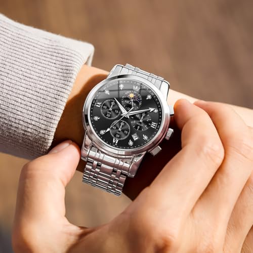 Image of OLEVS Watches for Men Dress Chronograph Luxury Stainless Steel Big Face