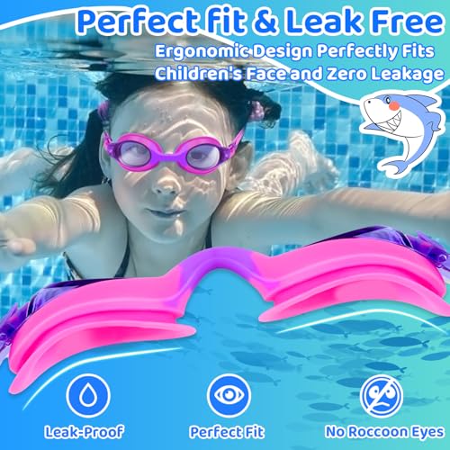 Vvinca Kids Swim Goggles 3 Pack - No Leaking Anti Fog UV Protection Swimming Goggles for Kids Boys Girls Age 3-14, Soft Silicone Wide View Children Pool Goggles for Swim Lessons & Water Fun — view 5