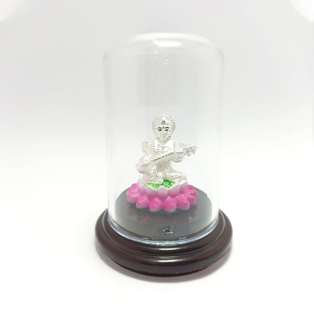 Silverwala 999 Pure Silver Idol with Base for Pooja/Gift Item/Murti for Puja Room/Gift for Wedding & House Warming Ceremony/Car Dashboard (Maa Sharda)