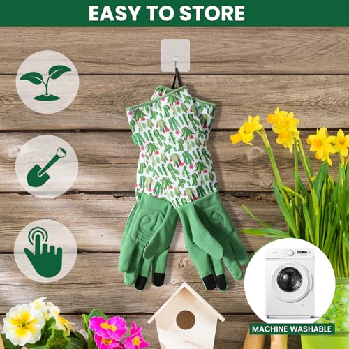 Gardening Gloves for Women - Breathable Long Garden Gloves with Grip, Thorn-Proof Puncture-Resistant Leather Work Gloves for Yard and Outdoor Work, Protective Garden Gloves for Women, Cactus