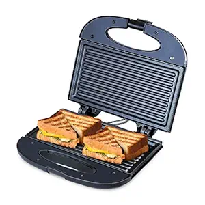 Bajaj SWX 4 Deluxe 800-Watt 2-Slice Grill Sandwich Maker | Non-Stick Coated Plates for Easy-to-Clean | Upright Compact Storage | Buckle Clips Lock | 2-Yr Warranty by Bajaj | Black Sandwich Toaster