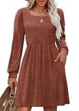 OFEEFAN Early Fall Fashion Must Haves Sweater Dress for Women Long Sleeve Babydoll Dress for Women Caramel M