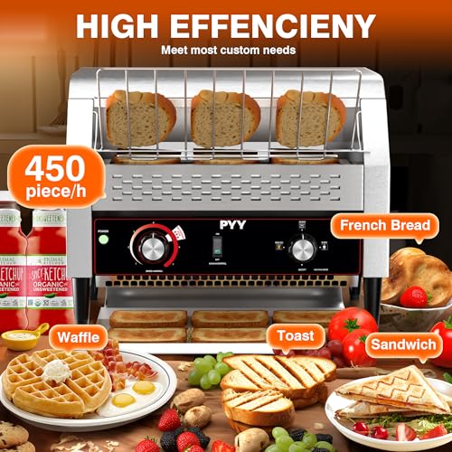 Image of PYY Commercial Conveyor Toaster 450pcs /h - Commercial Toaster for Toast, Bun, Bagel, Bread, Heavy Duty Stainless Steel Toaster Oven for Restaurant, Bakery, Buffet Use