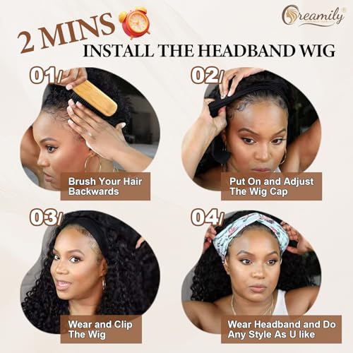 Image of Creamily Long Brown Straight Headband Wig for Women Synthetic Glueless Heat Resistant Bob Wig Natutal Looking for Daily Party Use 18 Inch