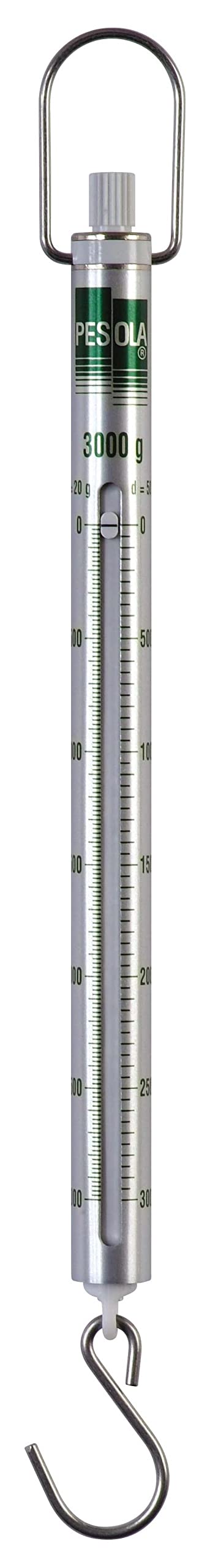 Pesola 43000 - Bilancia a molla 3000 g, graduazione 20 g, linea Medio verde, con gancio