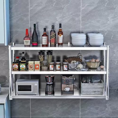 Estante de pared de cocina de metal，organizador de acero inoxidable de 3 niveles y altura ajustable, soporte para horno microondas，ideal para el hogar, la oficina o el restaurante(60x35x75cm)