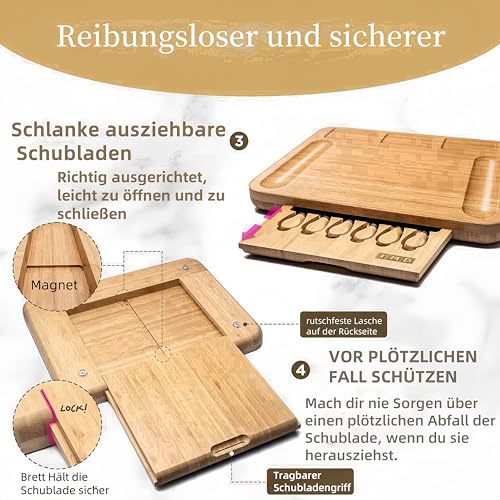 Bambus Käsebrett Set 42 x 32 x 4,5 cm mit Messern & Gewürzplatten – Bild 5