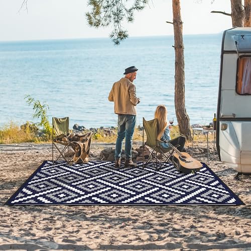 Image of GENIMO Outdoor Rug, Waterproof Plastic Rugs for Patio, 6'x9' Navy Blue