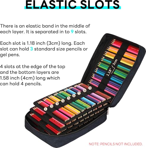 Image of 274 Slot Colored Pencil Case Pen Bag with Zipper for Artist Storage Organizer for Watercolor Pencil Gel Pen Marker Highlighter Large Capacity Handy Pencil Holder(Blue)
