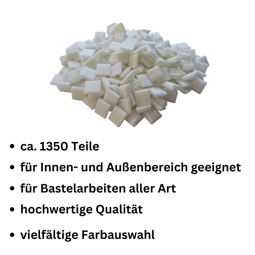 Mosaïque en verre - 1 x 1 cm - Blanc - 900 g | Environ 1350 pièces - 1 x 1 cm - Pour adultes et enfants - Pierres de mosaïque robustes - Pour projets créatifs