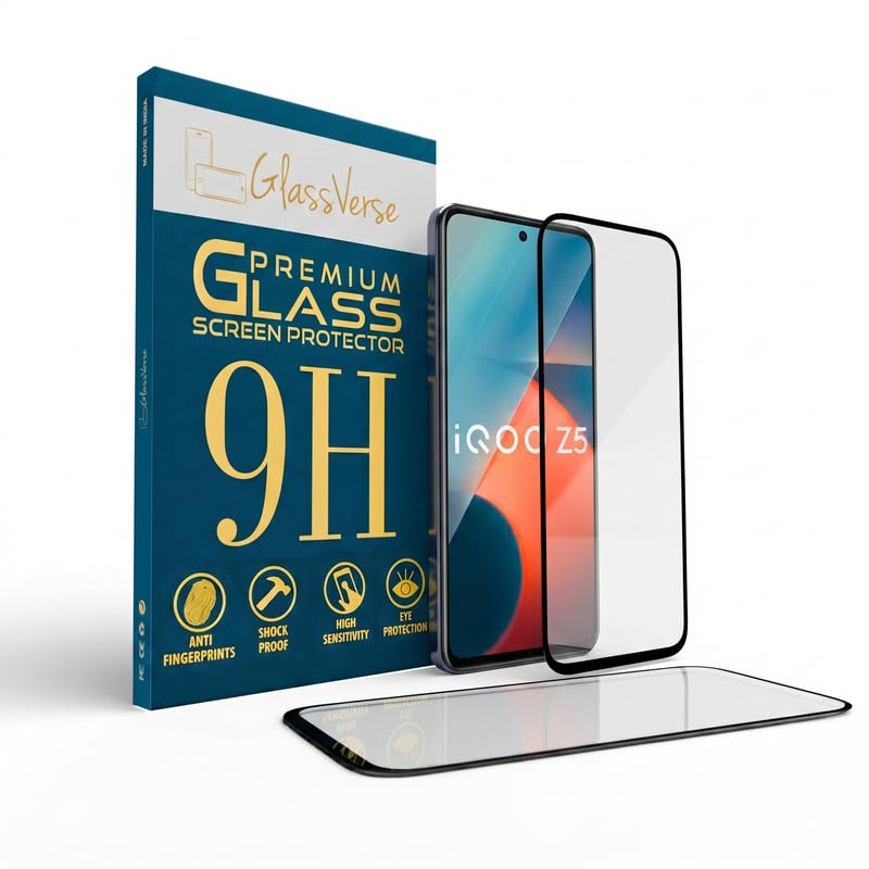 Image of GlassVerse 9H Tempered Glass For Iqoo Z5 5G (PACK OF 1) with Free Installation Kit. Full screen Coverage - 6.67 inch