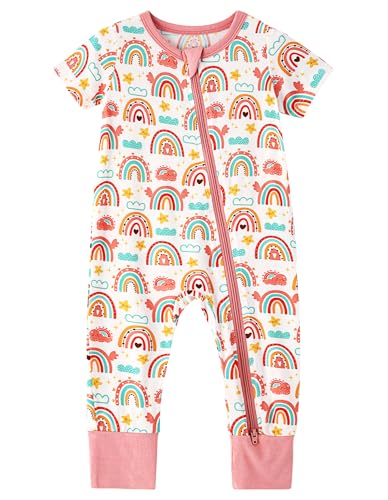 BambooBud Baby Footie Pajamas Toddlers Girl Onepiece Sleeper Jumpsuits Infant Snug Fit Sleepwear Romper Pjs, Clouds Rainbow Stars, 3-6Months