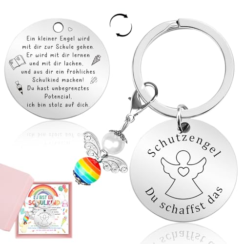 Luckeey Schulkind 2026 Mädchen Junge, Glücksbringer Schulanfang Schultüte Füllung, Schutzengel Schulanfang Geschenke, Schutzengel Schlüsselanhänger Schulkind Geschenk Einschulung Mädchen Junge