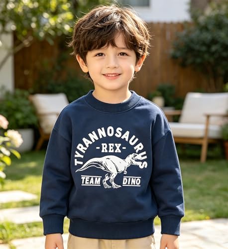 Image of Popshion Toddler Boys Sweatshirts Dinosaur Long Sleeve Pullover Crewneck Shirts Cartoon Tee Sport Tops for Kids 1-8T