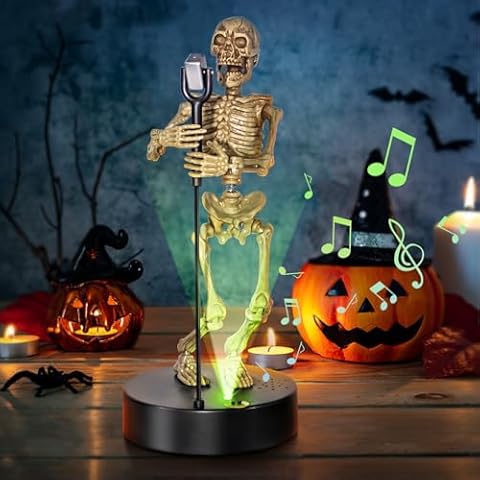 Halloween Decorations Indoor, Skeleton Halloween Decor with Dancing Glowing and Music Speaker, Halloween Table Decor for Haunted House Decorations Party Halloween Haunted House Decorations Cover