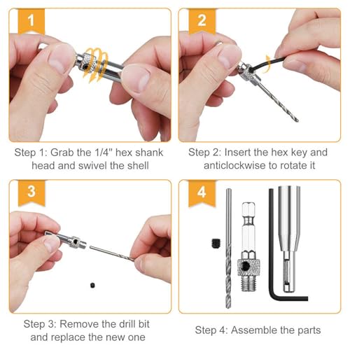 Juego de brocas centradoras automáticas para bisagras, herramienta para perforación piloto y punzonado de núcleo para carpintería, repuesto para puertas de armario (broca para bisagras, 4 piezas) miniatura 7