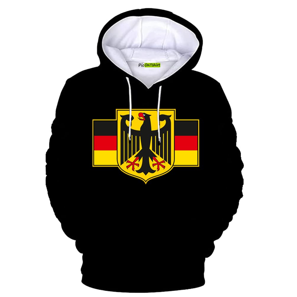 Picontshirt Men's Black 100% Cotton Heavyweight Vintage Germany German Flag Hoodies For Pride Gift Sweatshirt Outwear, M
