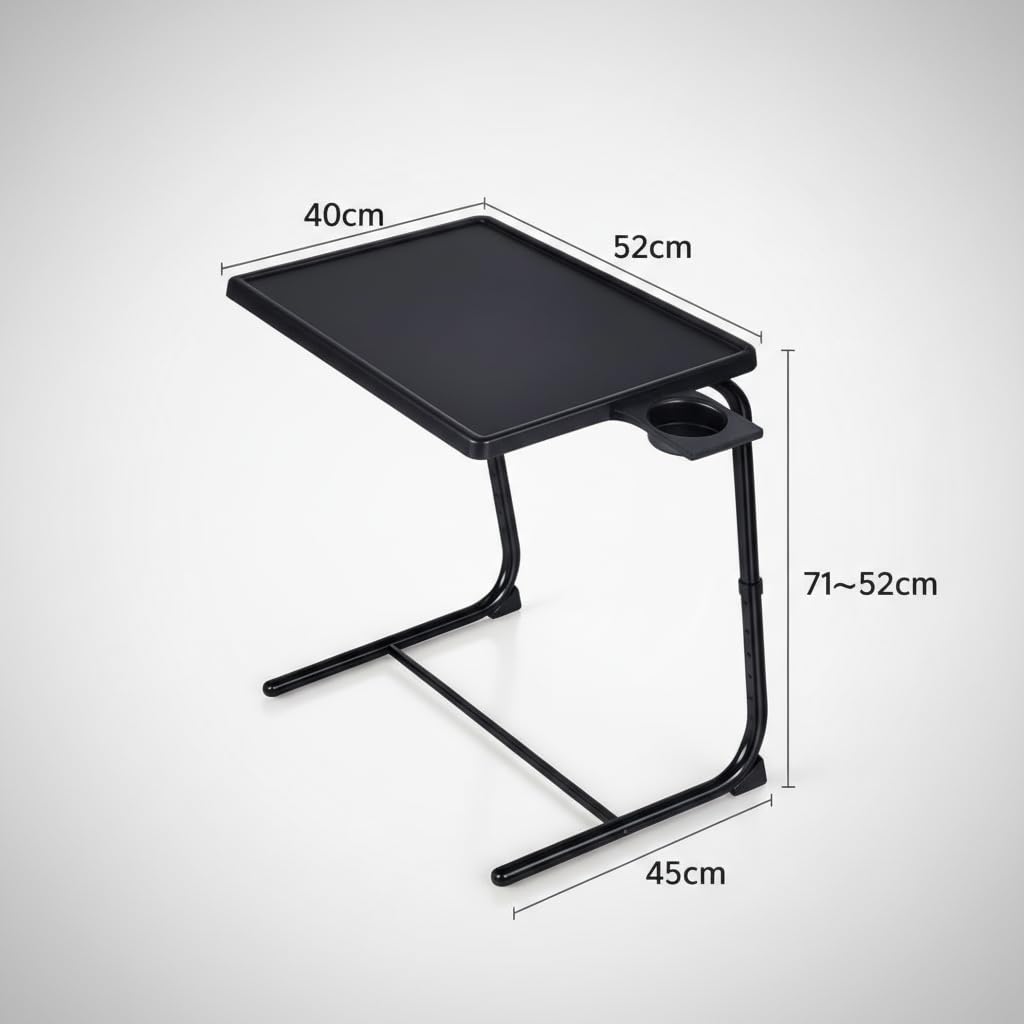 Pincho Mesa Auxiliar Sofa, Mesa Plegable, Folding Table, Mesita para Cama, Mueble Auxiliar Salón con Portavasos con Borde Elevado, Tipo C Altura Regulable Ajustable - Negra para Sofa y Cama — view 2